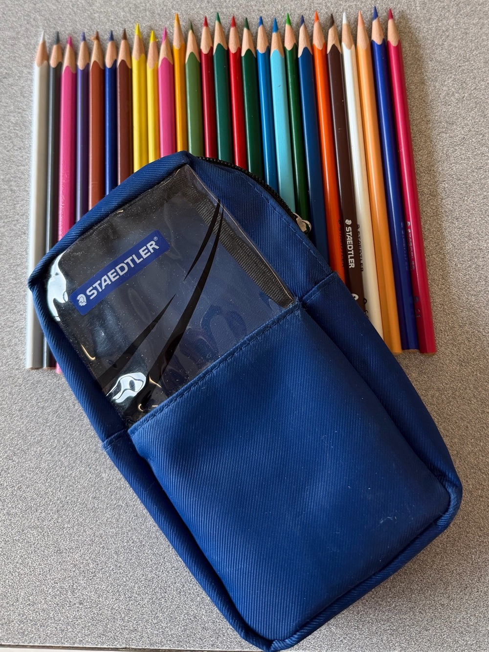 Staedtler Navy Blue Nylon Case Pouch Coloured Drawing Pencils x 24 Art Sketching